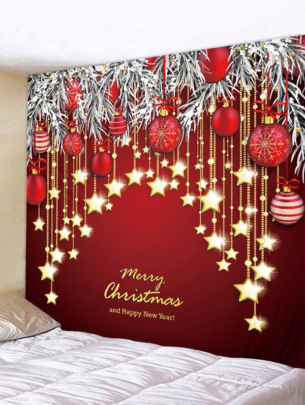 Christmas Balls Stars Greeting Print Tapestry Wall Hanging Art D