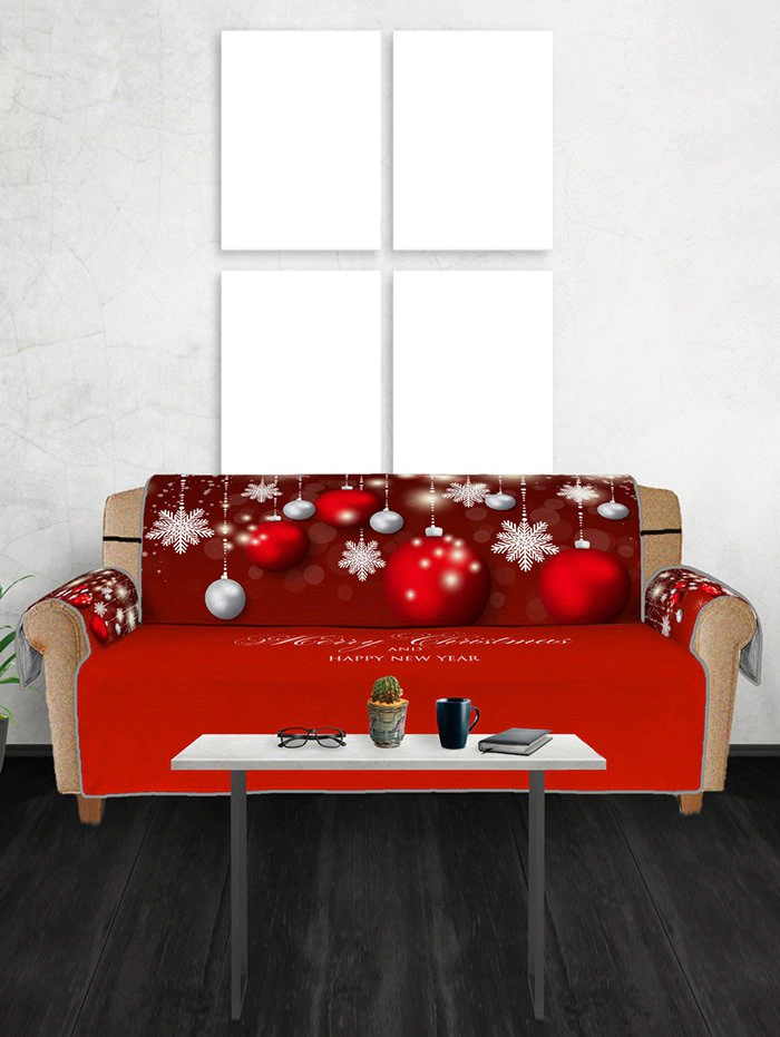 Christmas Balls Snowflake Greeting Pattern Couch Cover