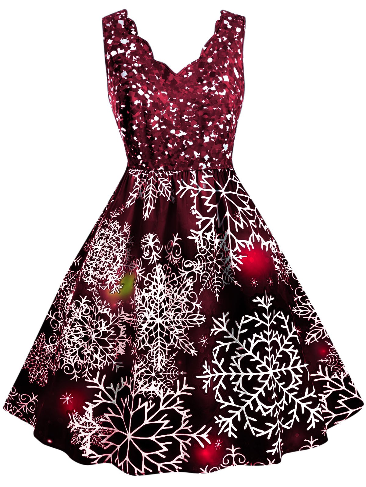 Snowflake Print Scalloped Collar Christmas Plus Size Dress