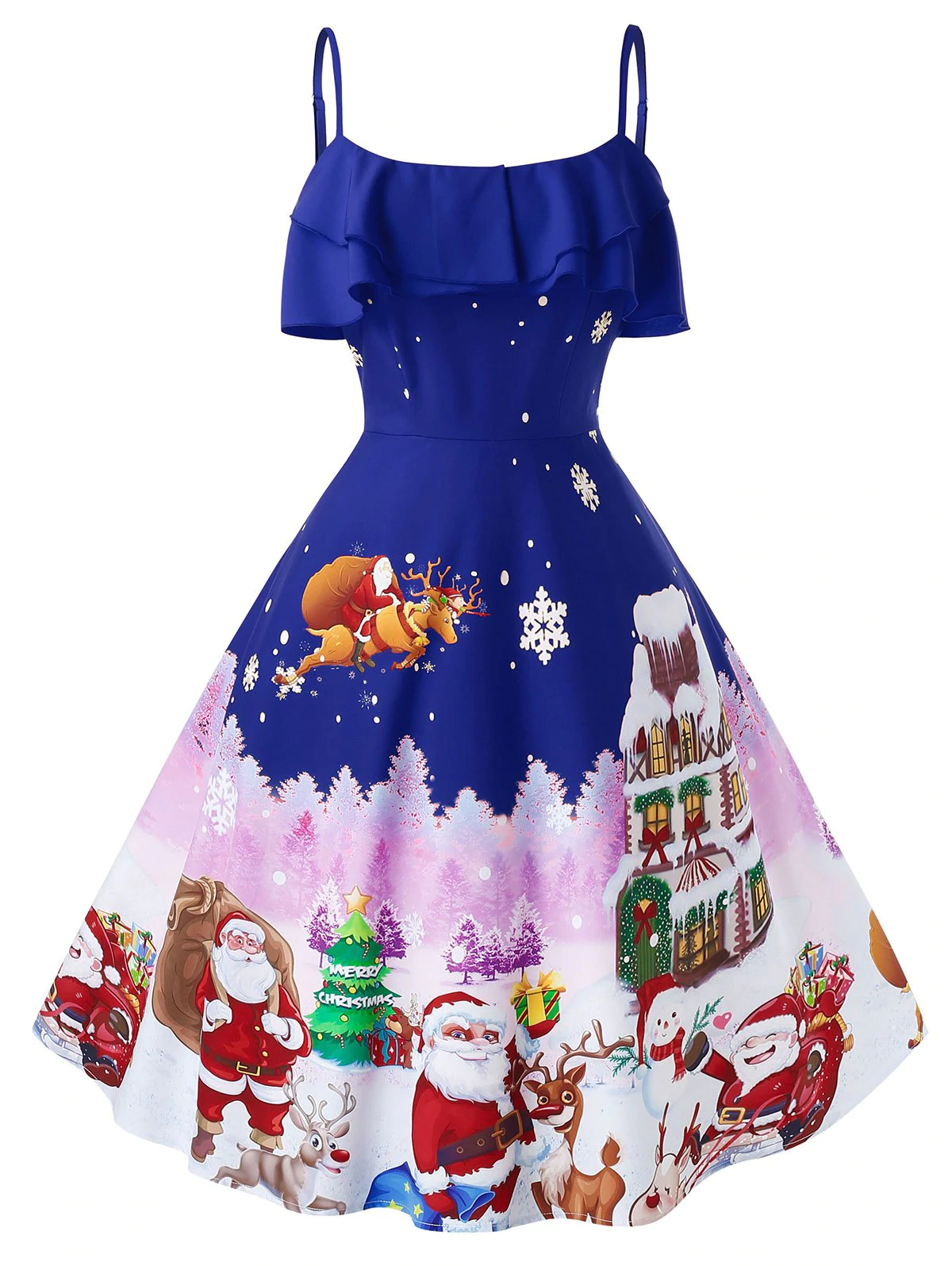 Plus Size Christmas Vintage Printed Pin Up Dress