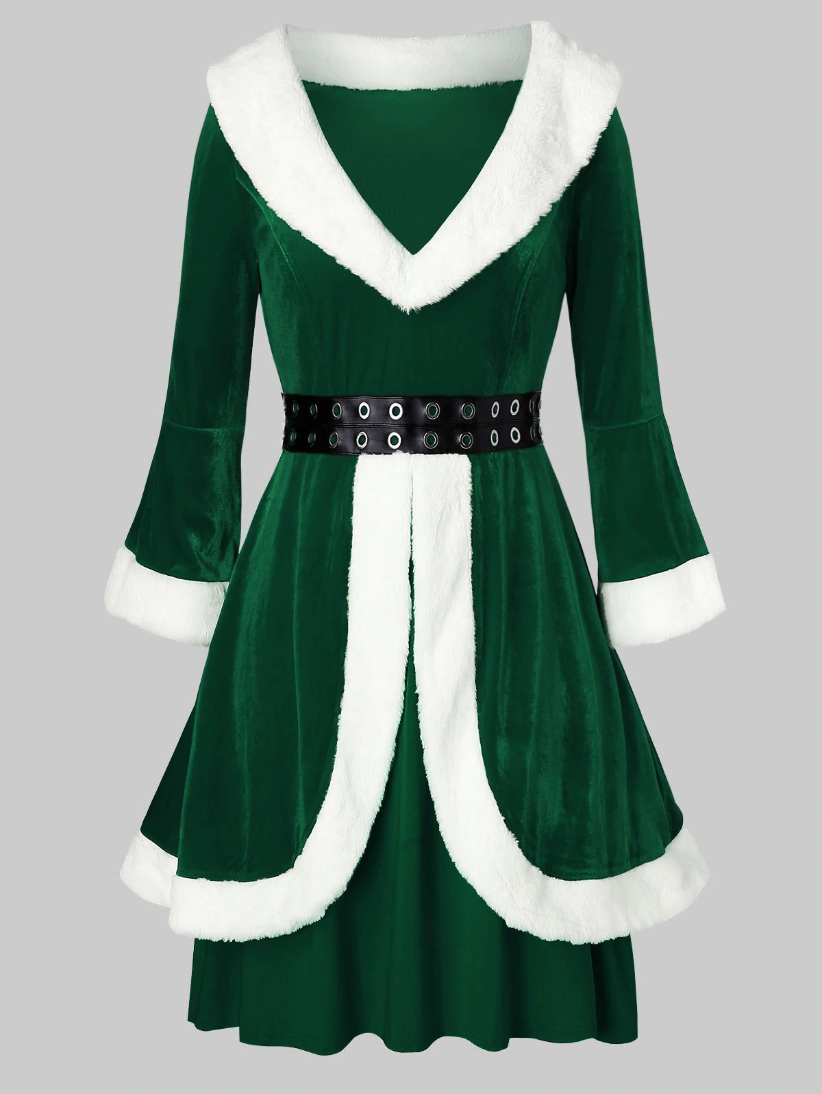 Plus Size Faux Fur Grommets Velvet Christmas Dress