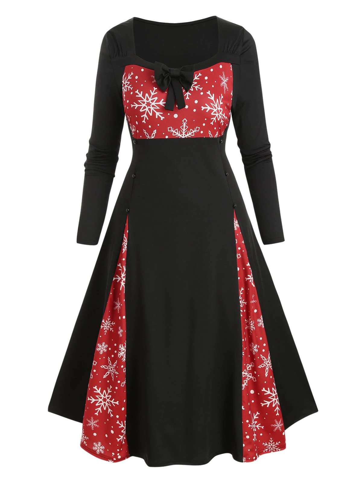 Plus Size Christmas Snowflake Bowknot Tea Length Dress