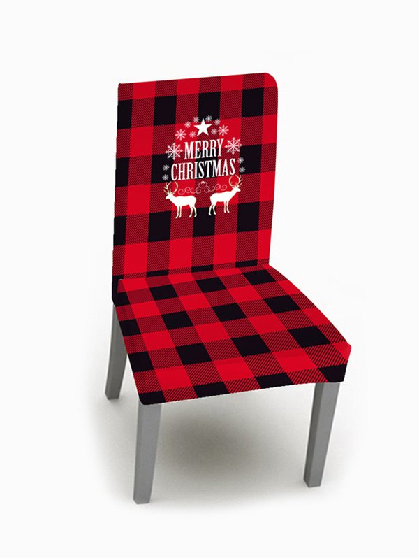 1PCS Merry Christmas Deer Plaid Elastic Chair Cover