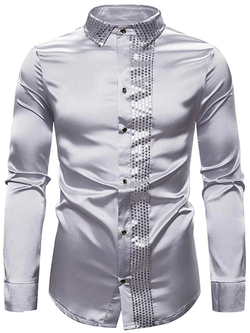 Shiny Sequins Panel Button Up Shirt