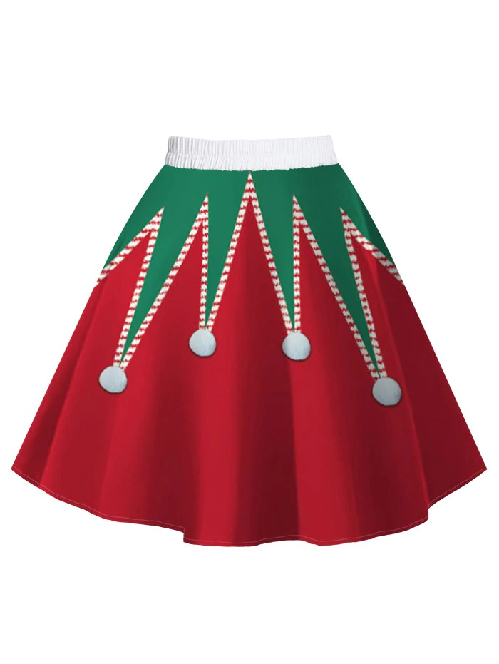 Christmas Snowman Santa Claus Print A Line Skirt