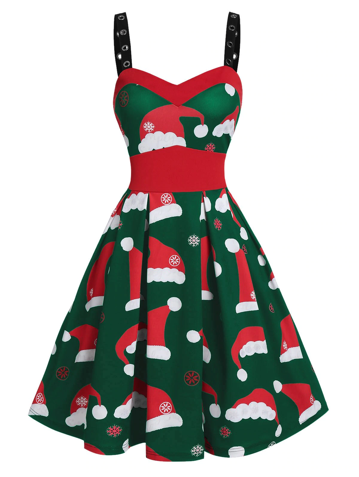 Christmas Hat Print Grommet Strap Mini Cami Dress