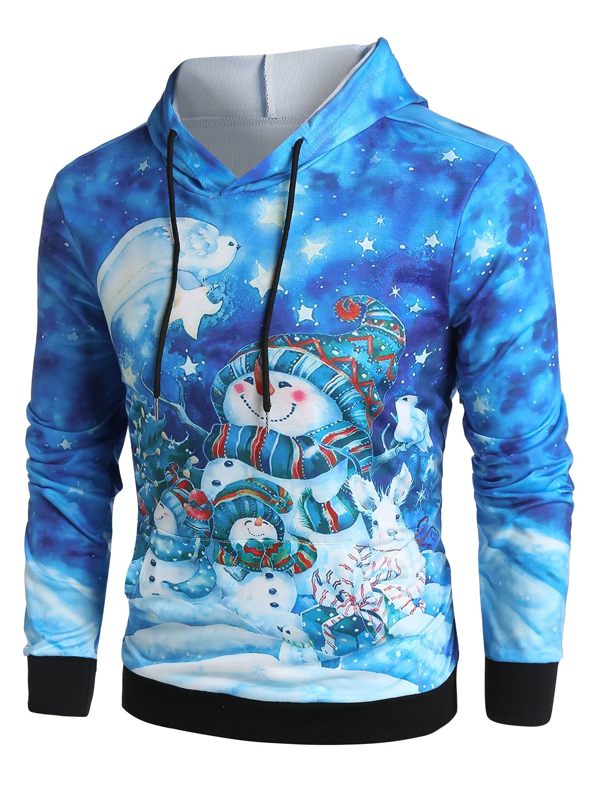 Christmas Tree Snowman Gifts Print Kangaroo Pocket Hoodie