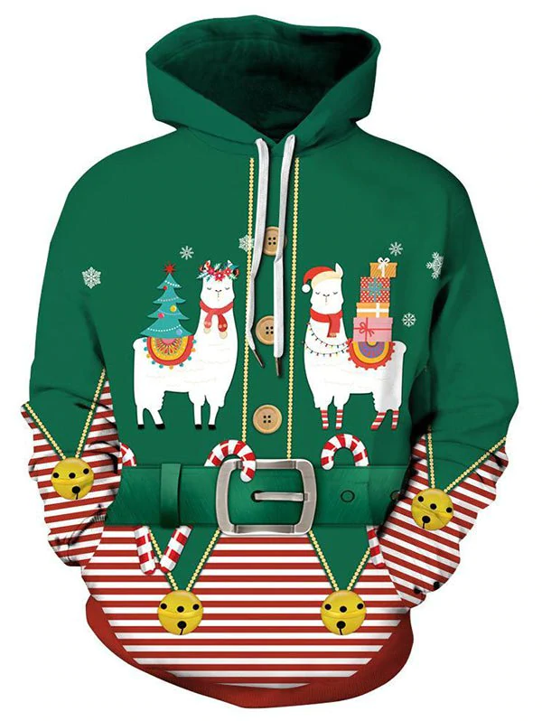 Christmas Animal Print Pocket Hoodie