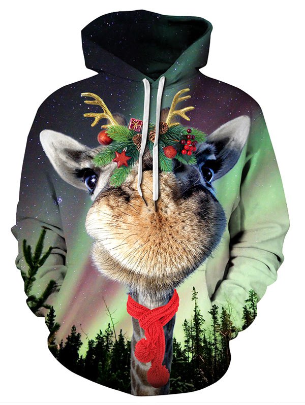 Christmas 3D Animal Print Pocket Hoodie