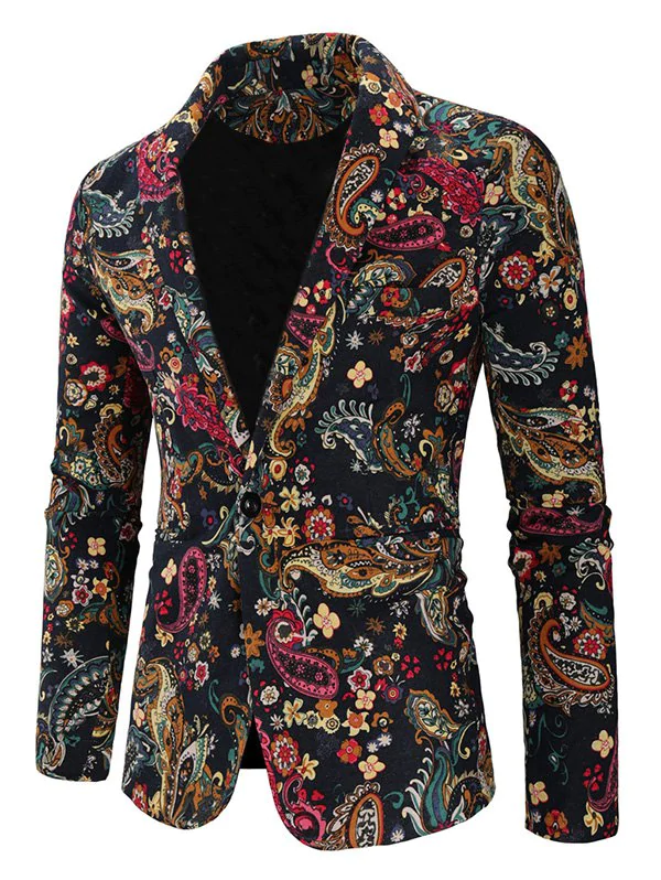 Paisley Floral Print Single Button Blazer