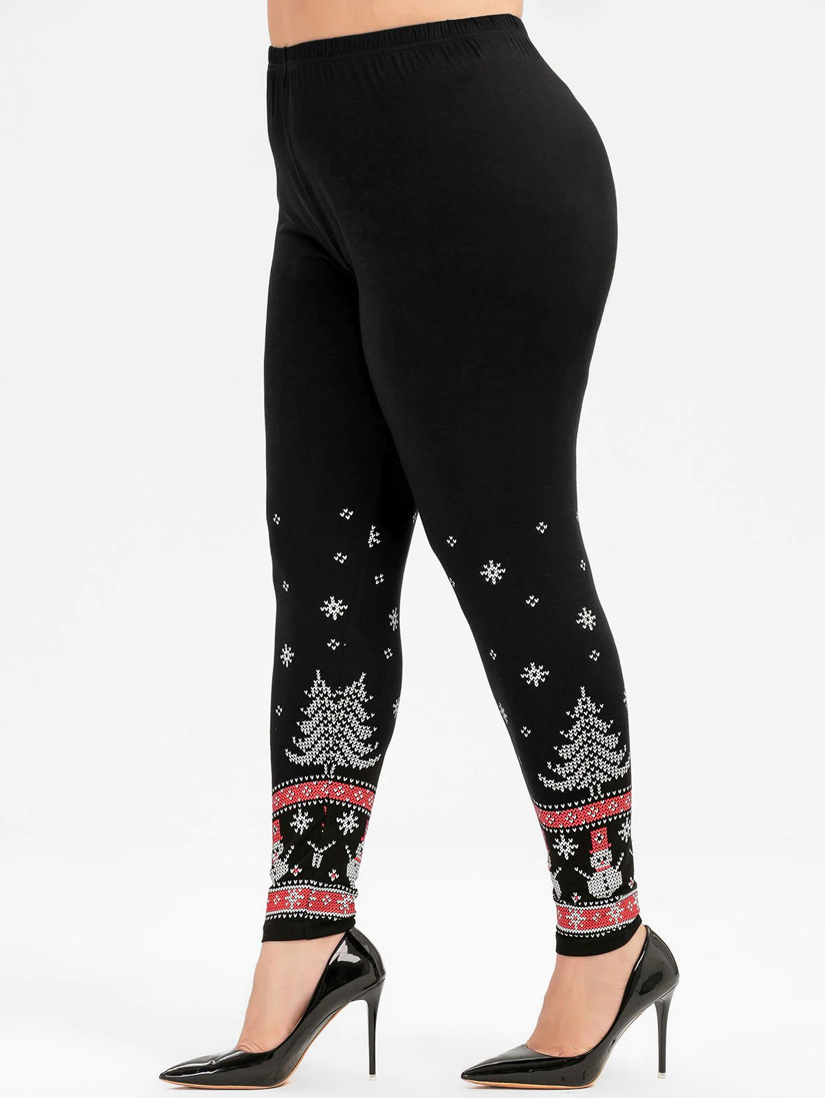 Plus Size Snowman Snowflake Print Christmas Leggings