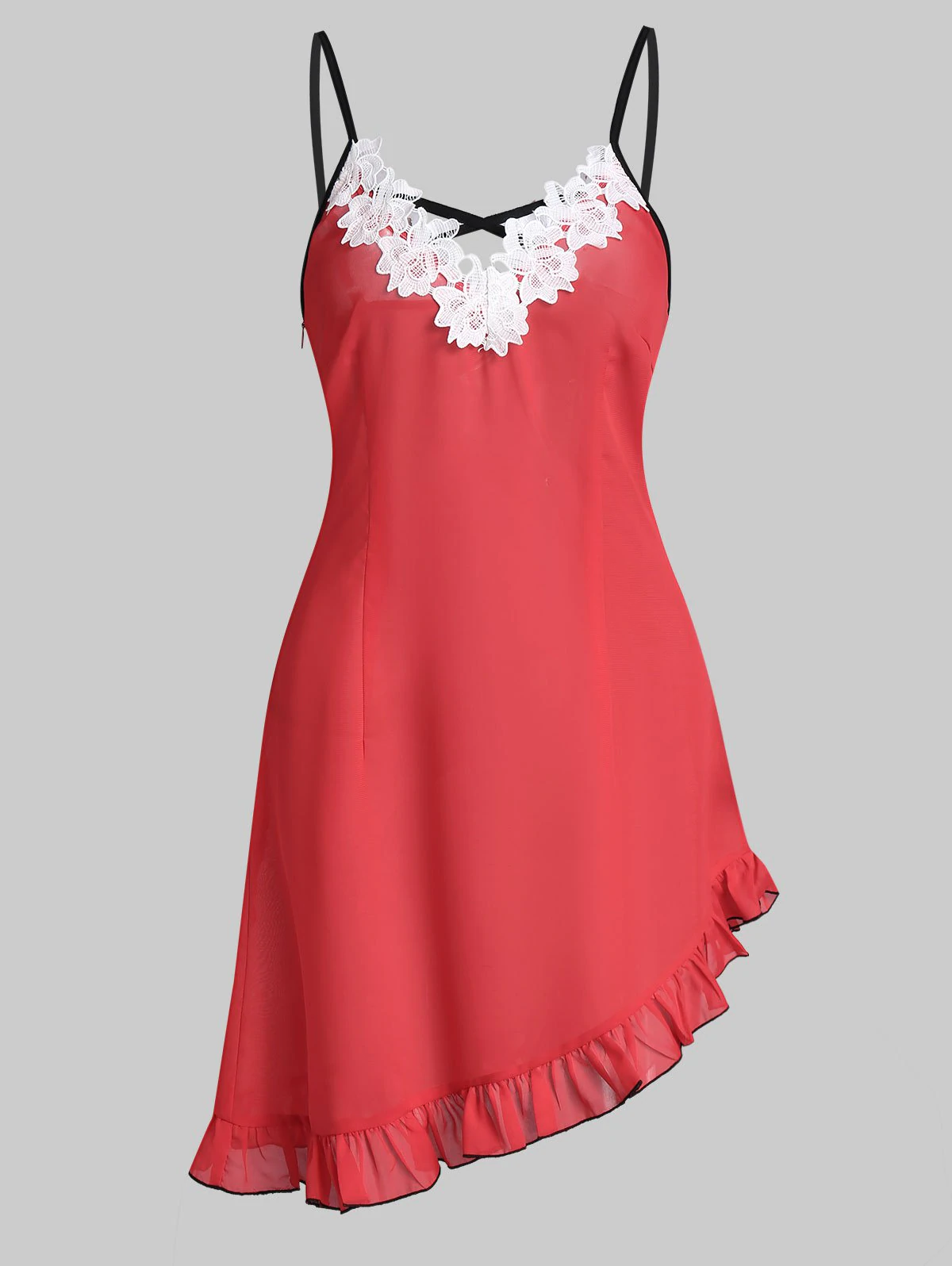 Crisscross Lace Insert Asymmetric Cami Dress