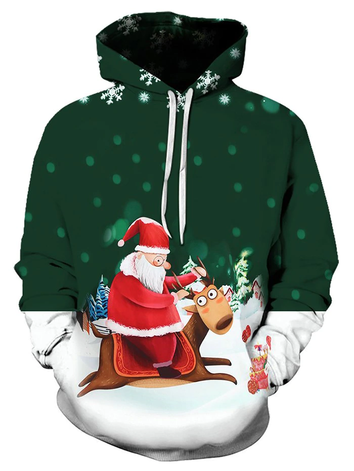 Santa Claus Snowflake Pattern Pocket Hoodie