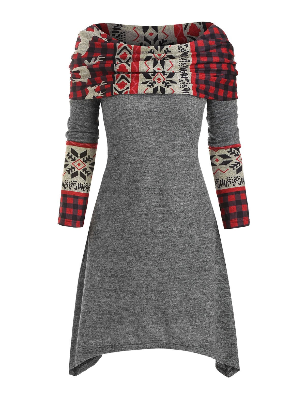 Christmas Elk Plaid Knitted Multiway Asymmetrical Dress