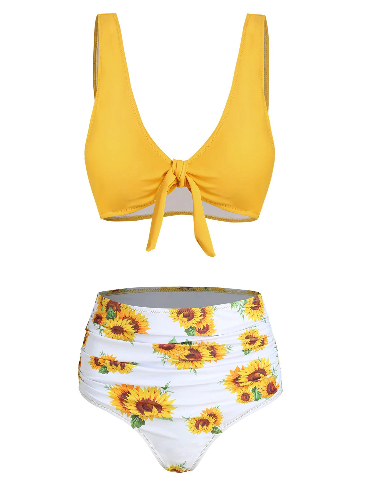 Sunflower Knot Ruched Bikini Swimsuit