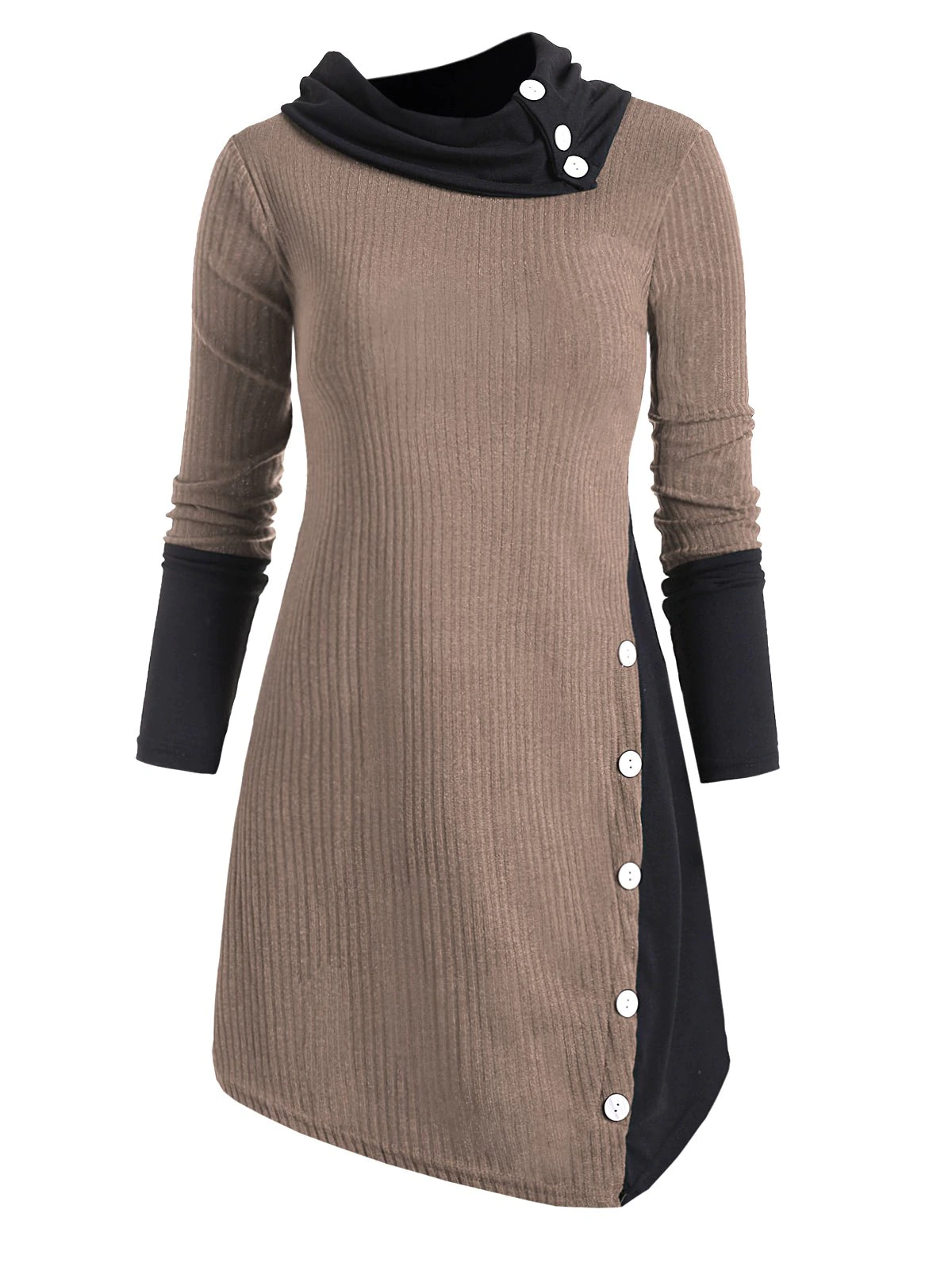 Two Tone Ribbed Turndown Collar Tunic Knitwear