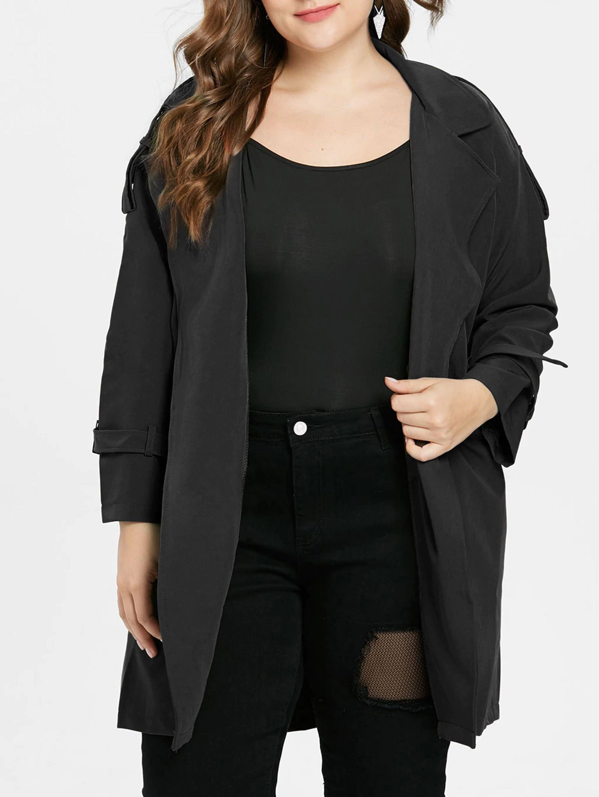 Plus Size Lapel Longline Coat