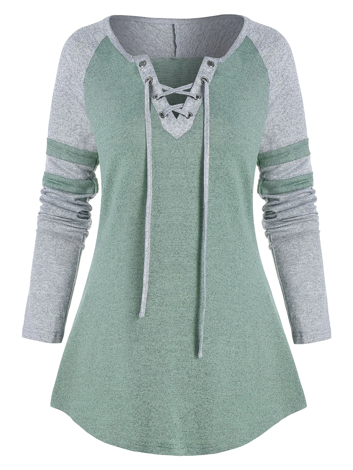 Contrast Lace-up Raglan Sleeve T-shirt