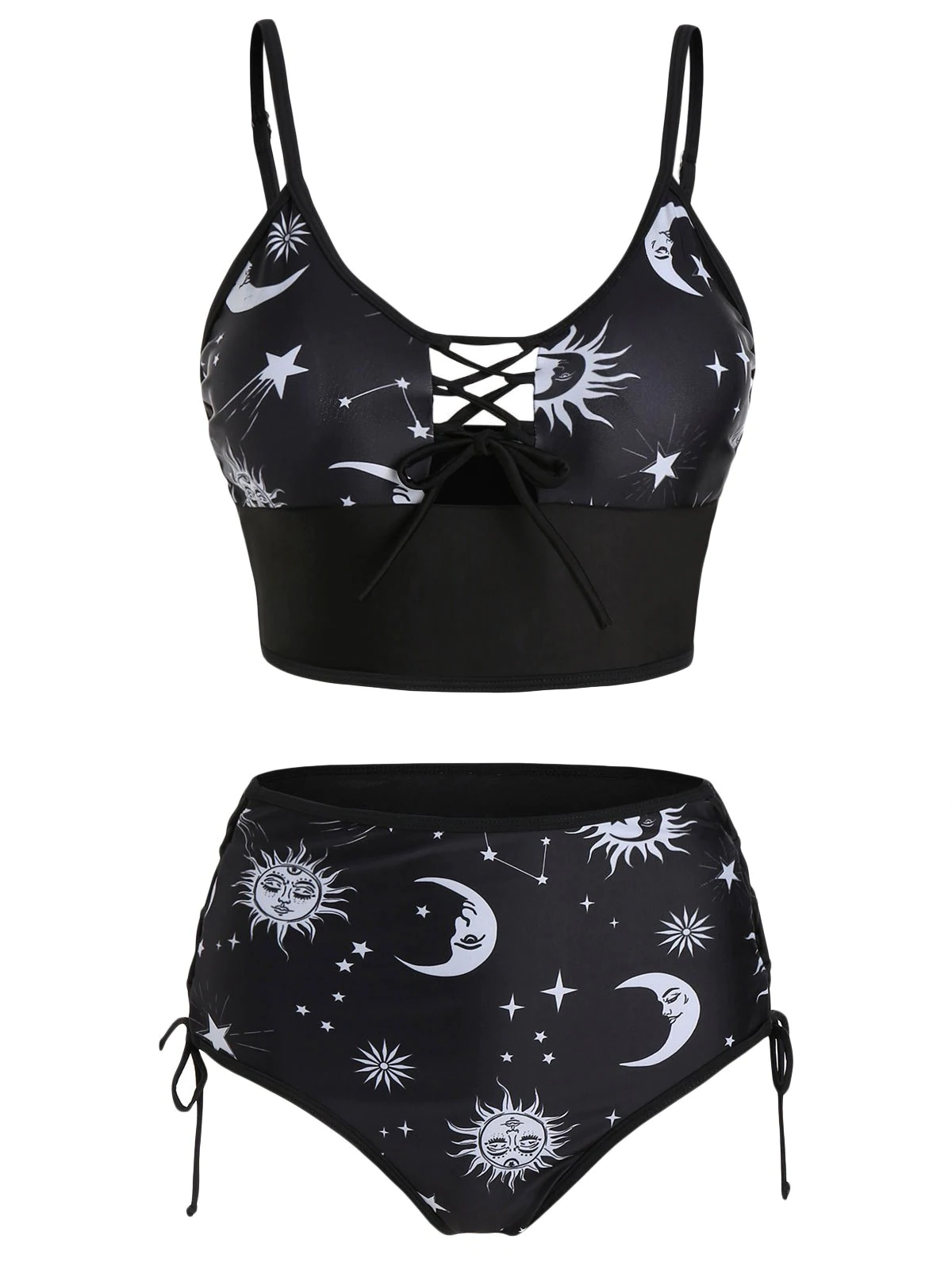 Sun Moon Star Print Criss-cross Bikini Swimwear