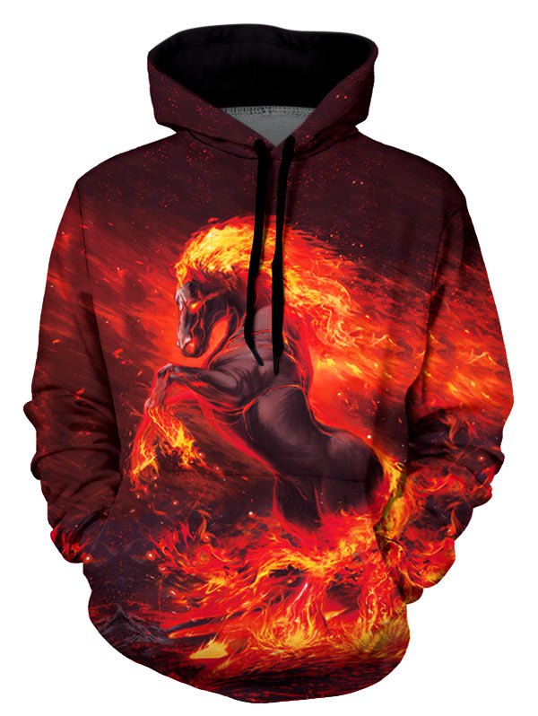 Fire Horse Graphic Front Pocket Casual Hoodie