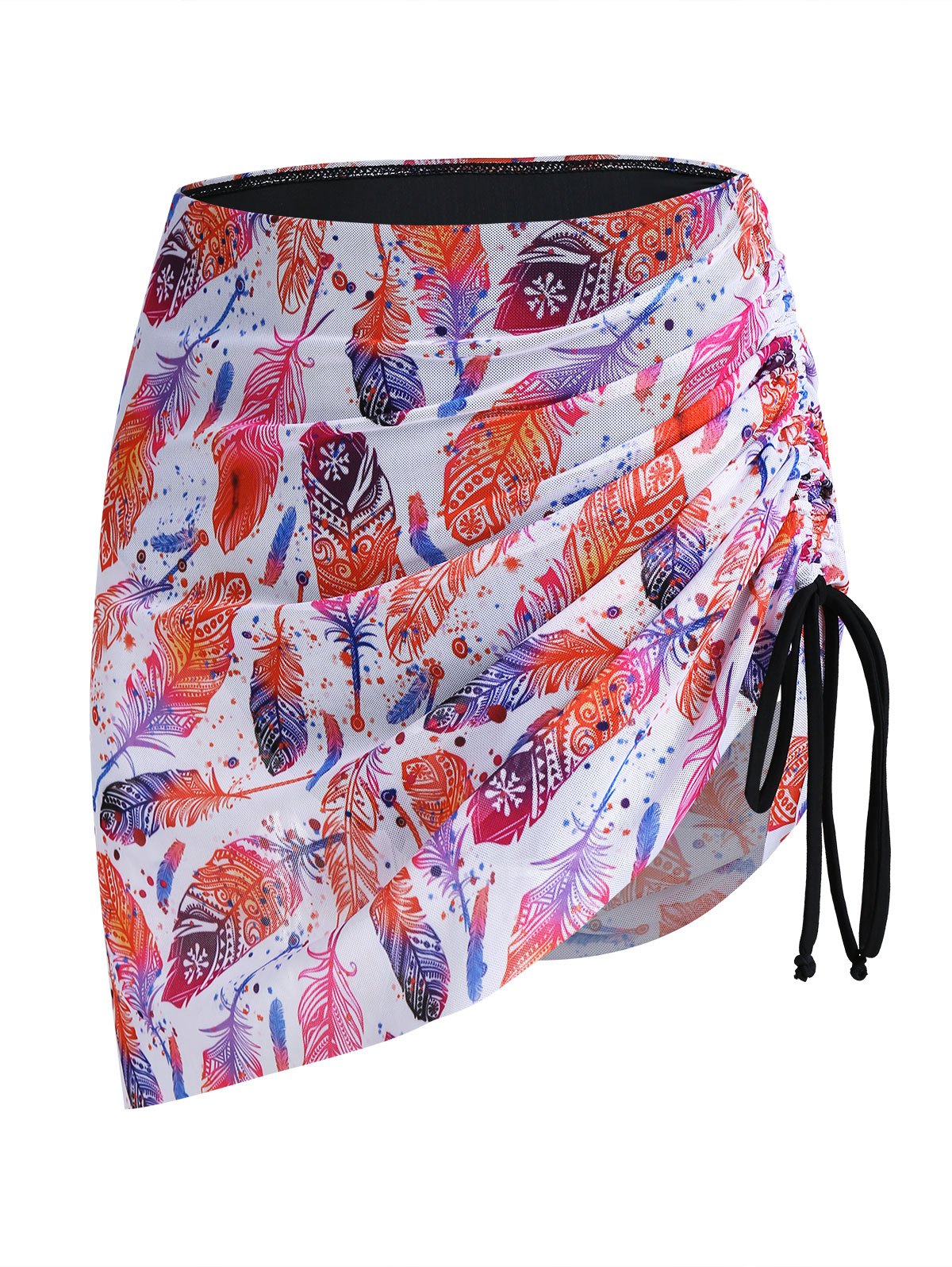 Feather Print Cinched Swim Bottom