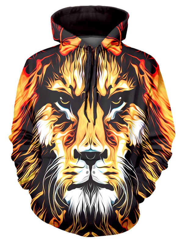 Lion Art Paint Graphic Front Pocket Casual Hoodie