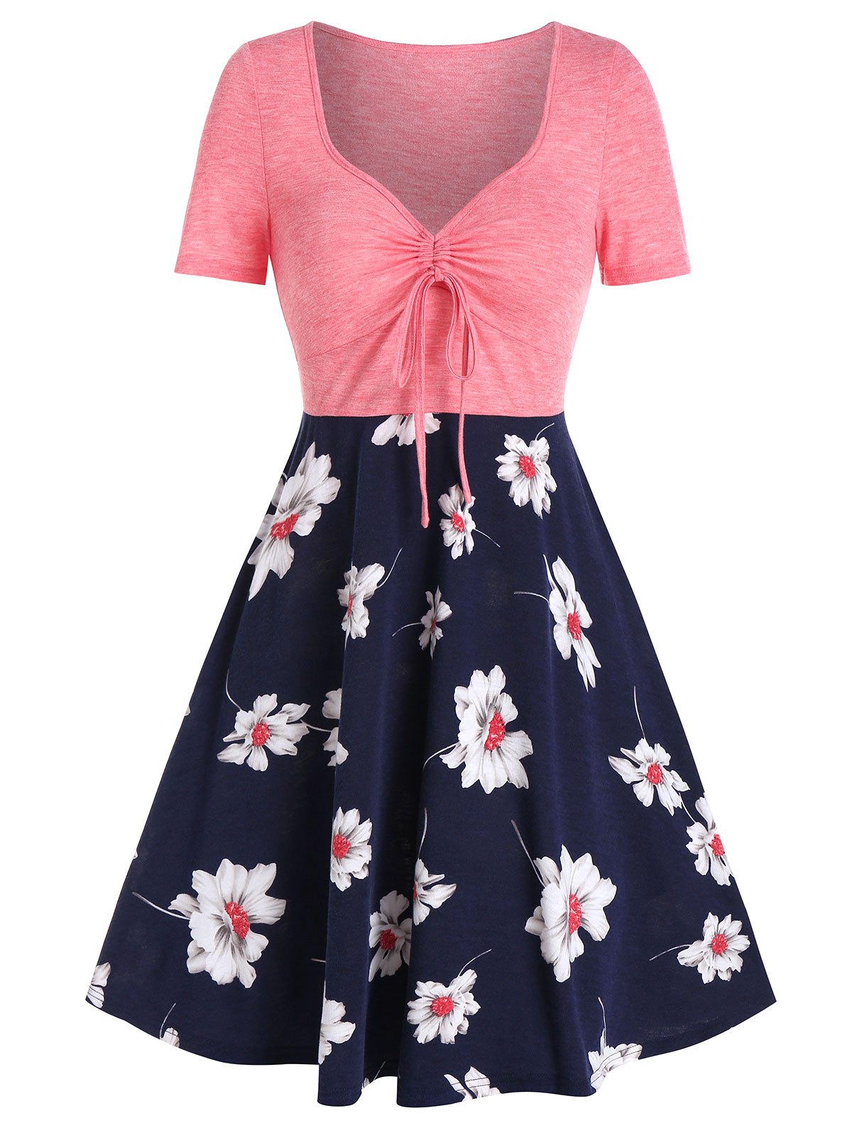 Printed Floral Drawstring High Waist Dress