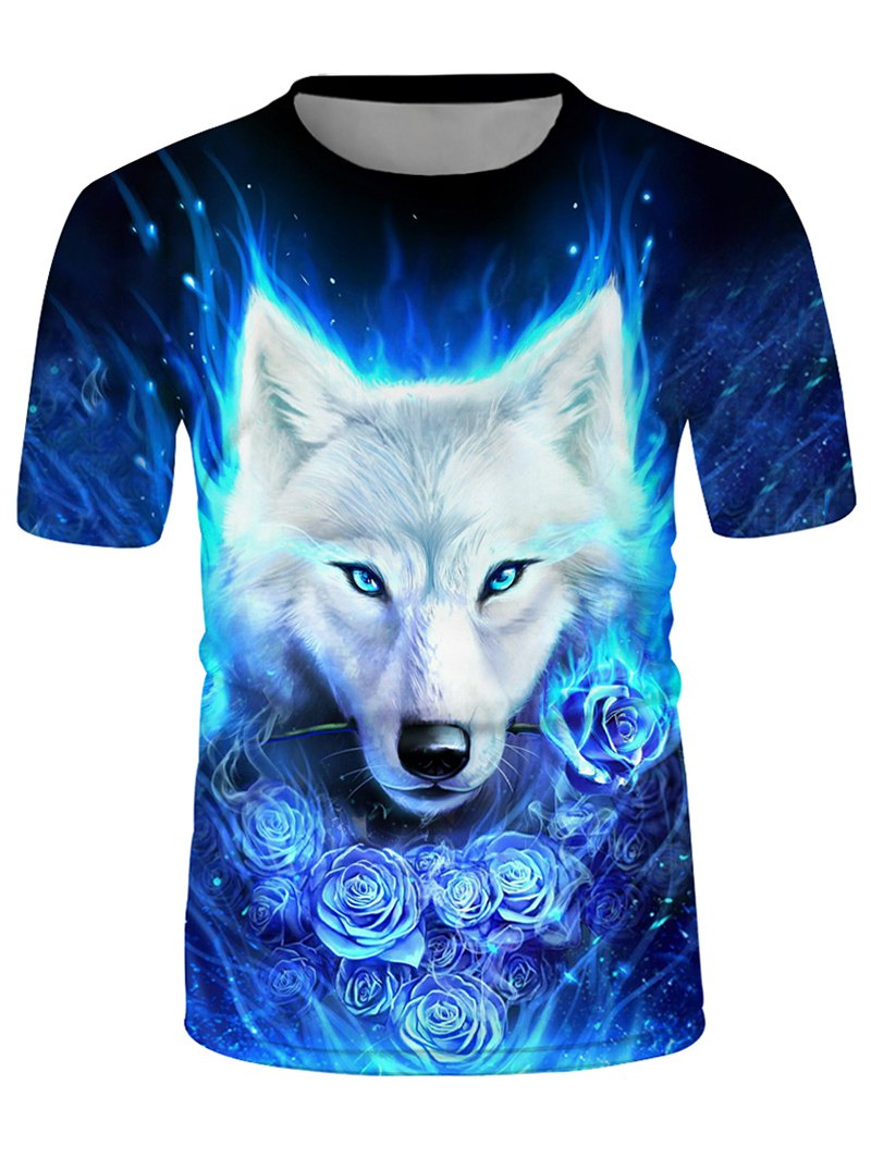 Wolf Floral Graphic Crew Neck Short Sleeve T Shirt