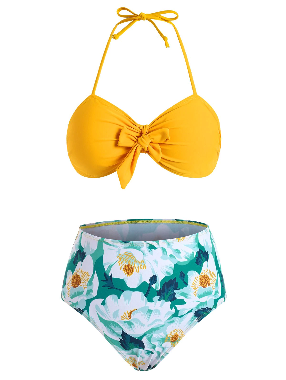 Floral Print Knotted Halter Bikini Swimwear