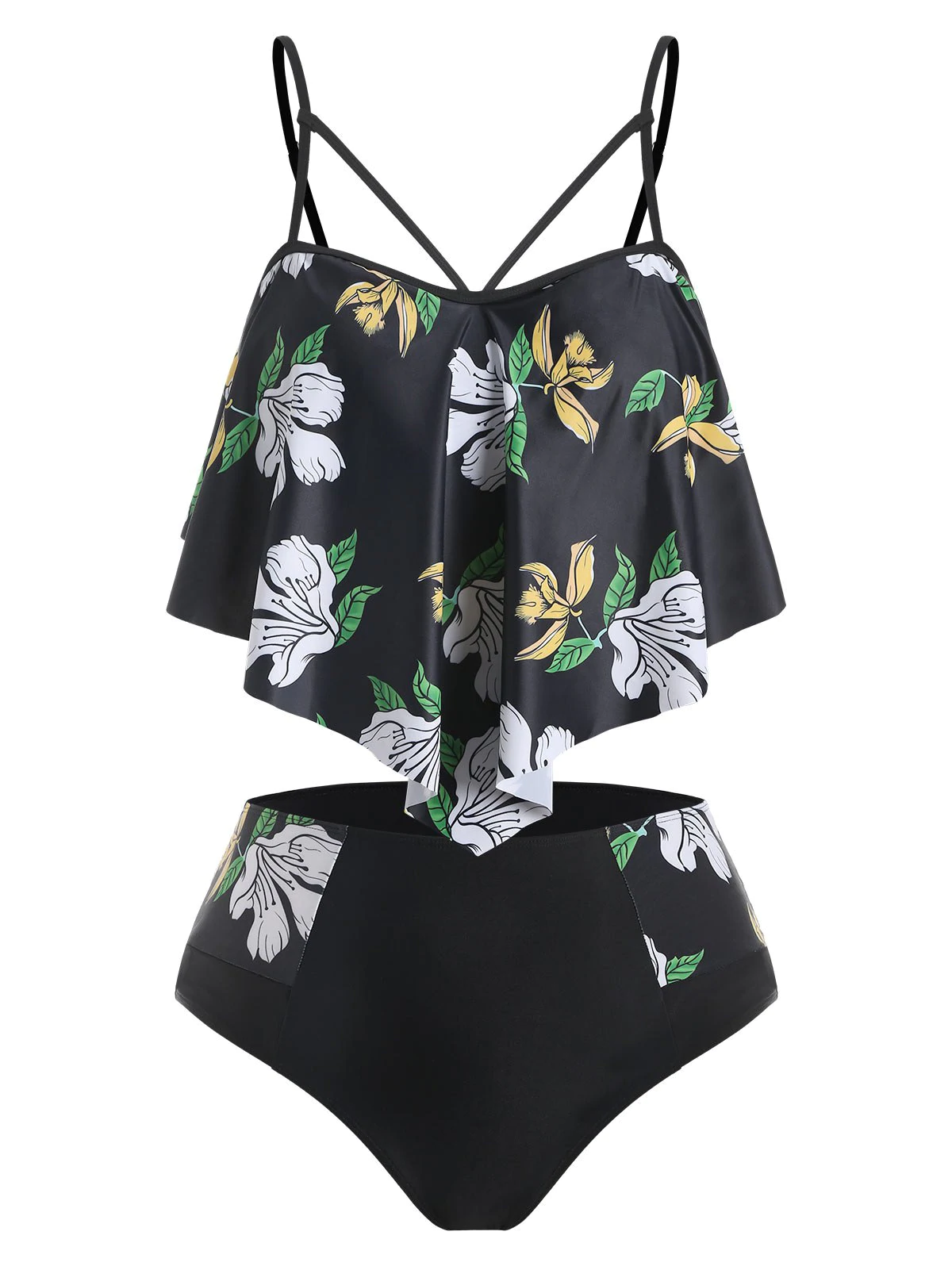 Plus Size Floral Print Cutout Tankini Swimwear