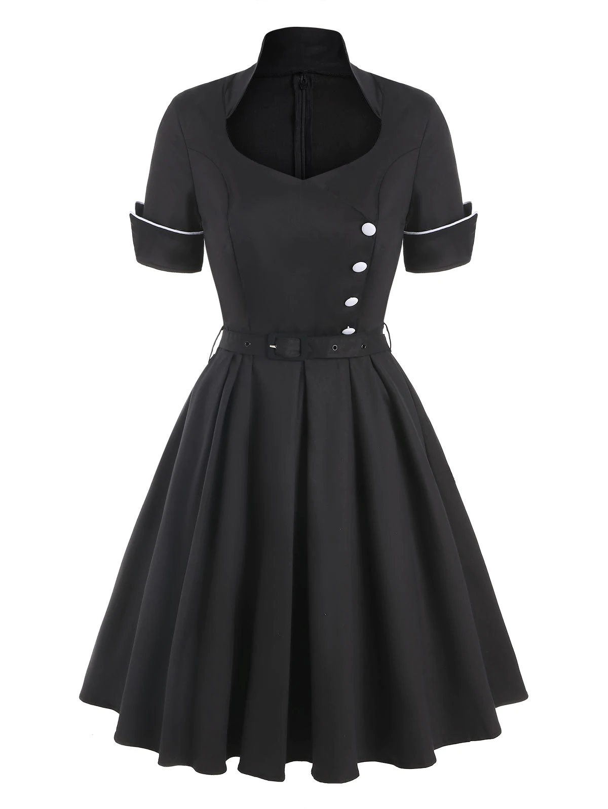 Vintage Contrast Buttons Pin Up Dress