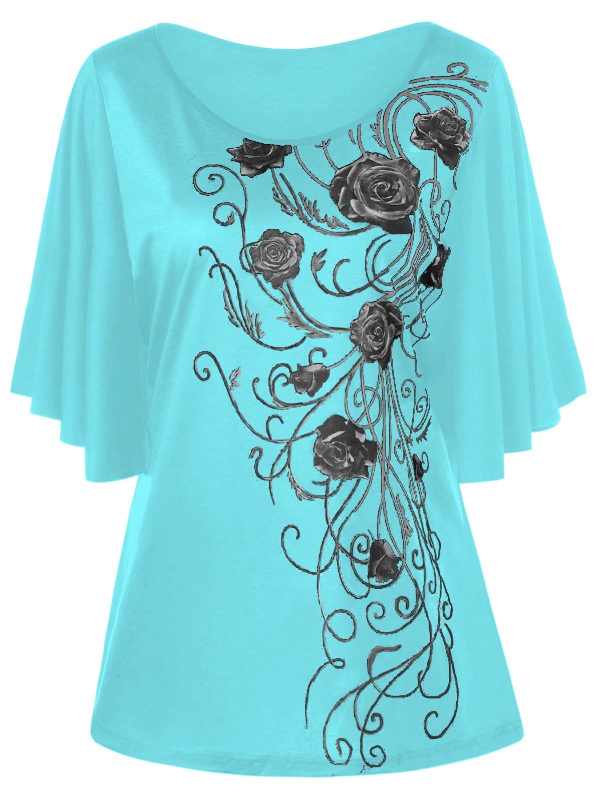 Plus Size Tiny Floral Drape Sleeve T-shirt