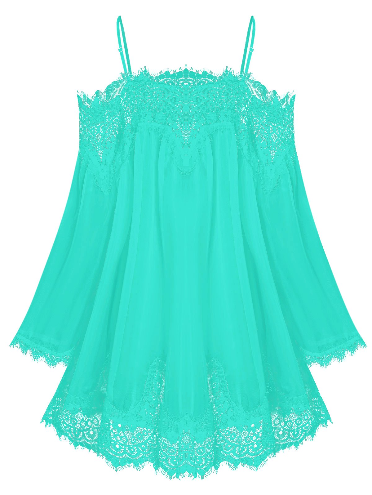 Lace Insert Open Shoulder Chiffon Cover Up