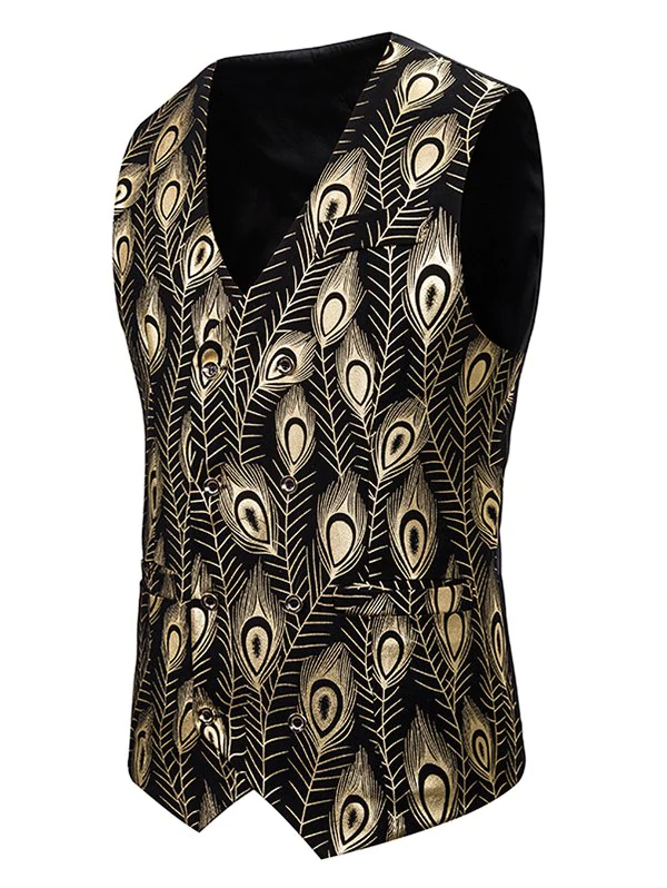 Gilding Peacock Feathers Double Breasted Casual Vest