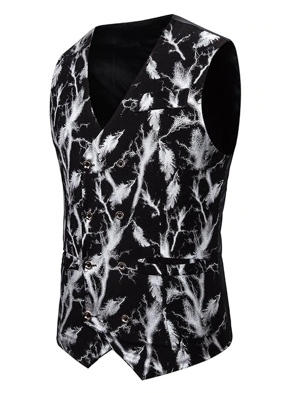 Gliding Lightning Print Double Breasted Casual Vest