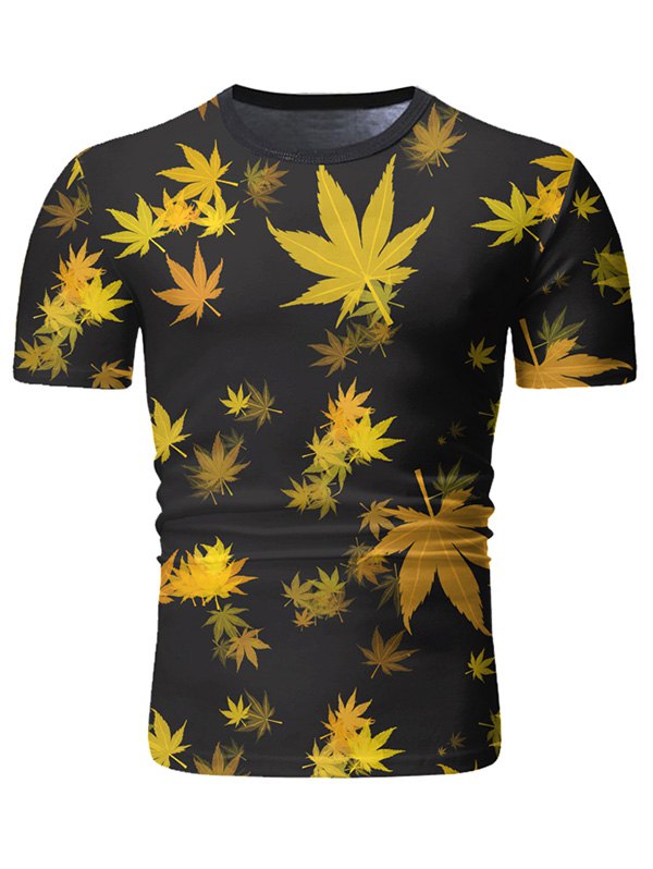 Leaves Print Short Sleeve Casual T-shirt