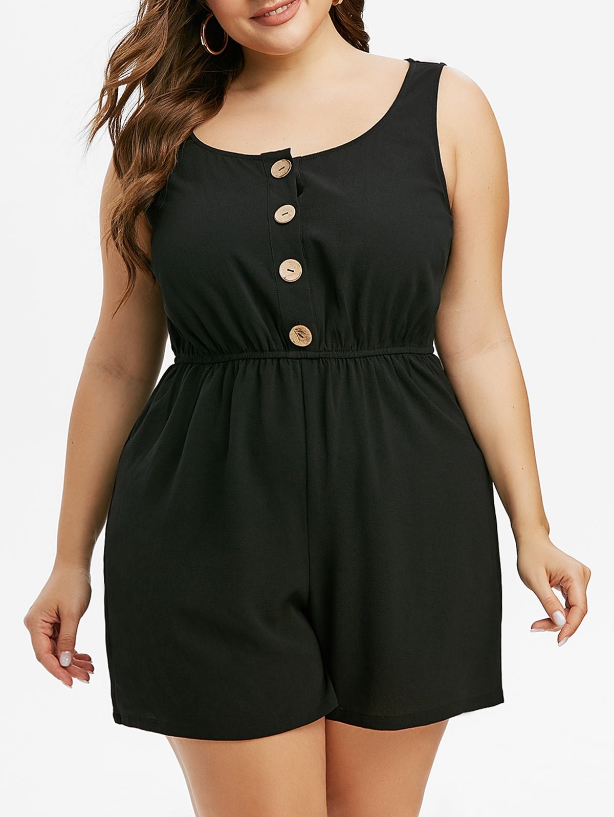 Plus Size Sleeveless Henley Romper