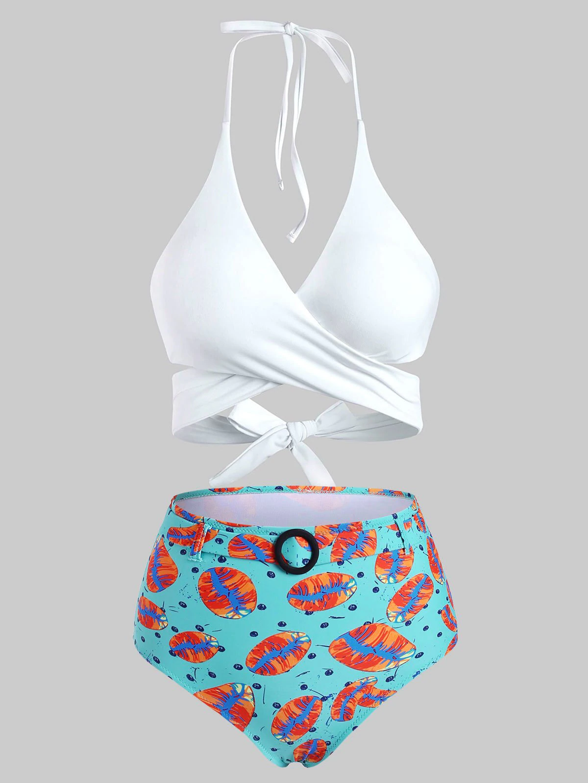 Halter Lip Print Ring Wrap Bikini Swimwear