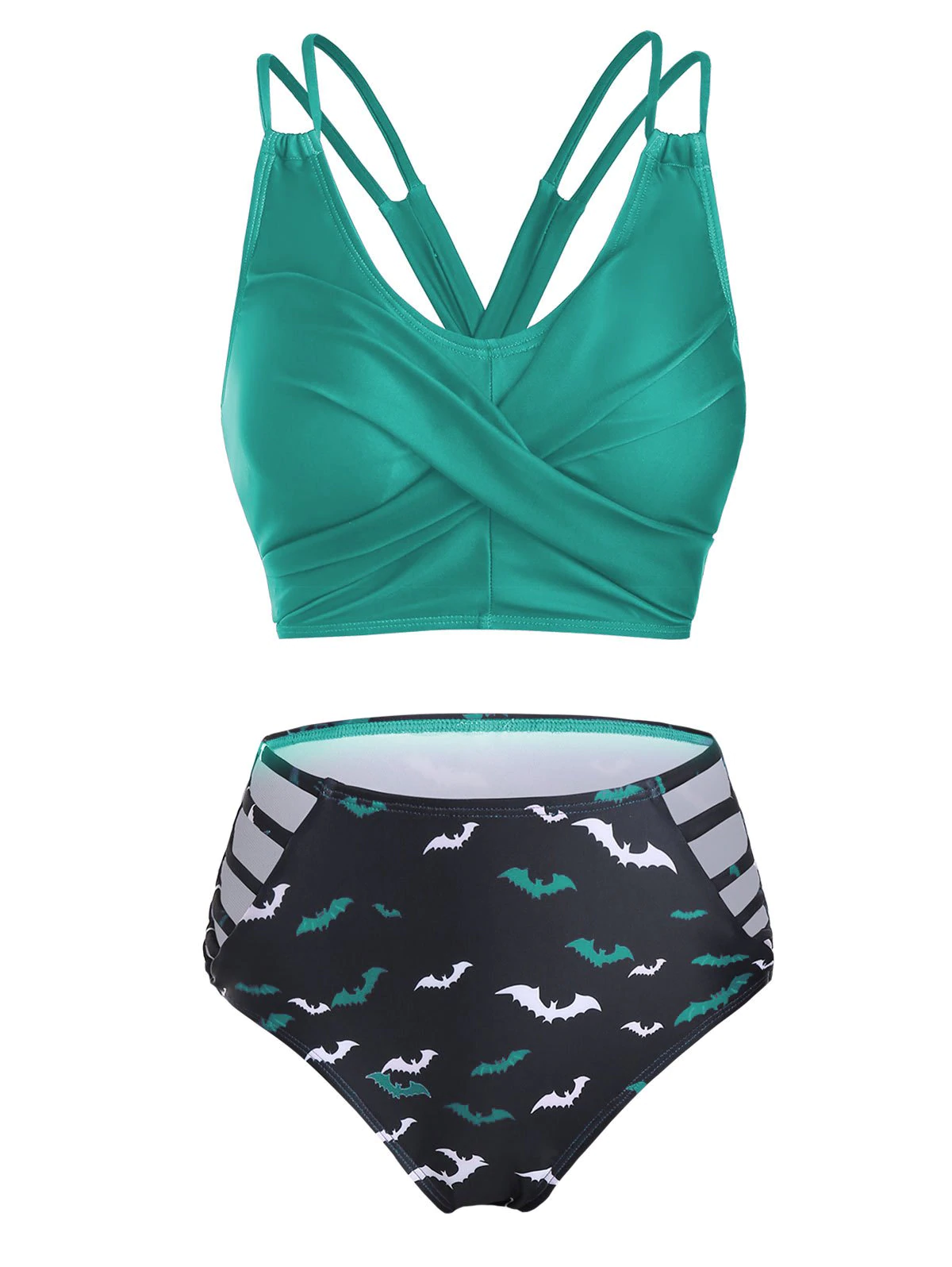 Bat Print Lace-up Crossover Bikini Swimwear