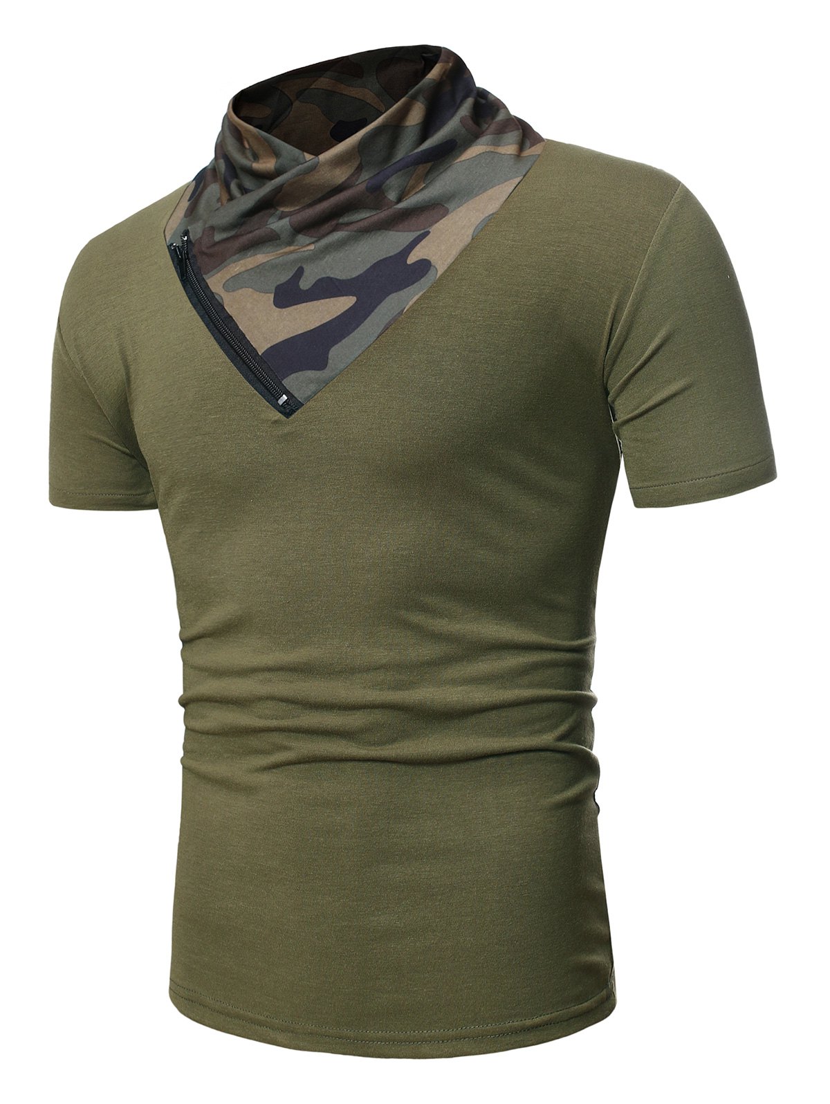 Short Sleeves Camo Panel Tee with Zipper