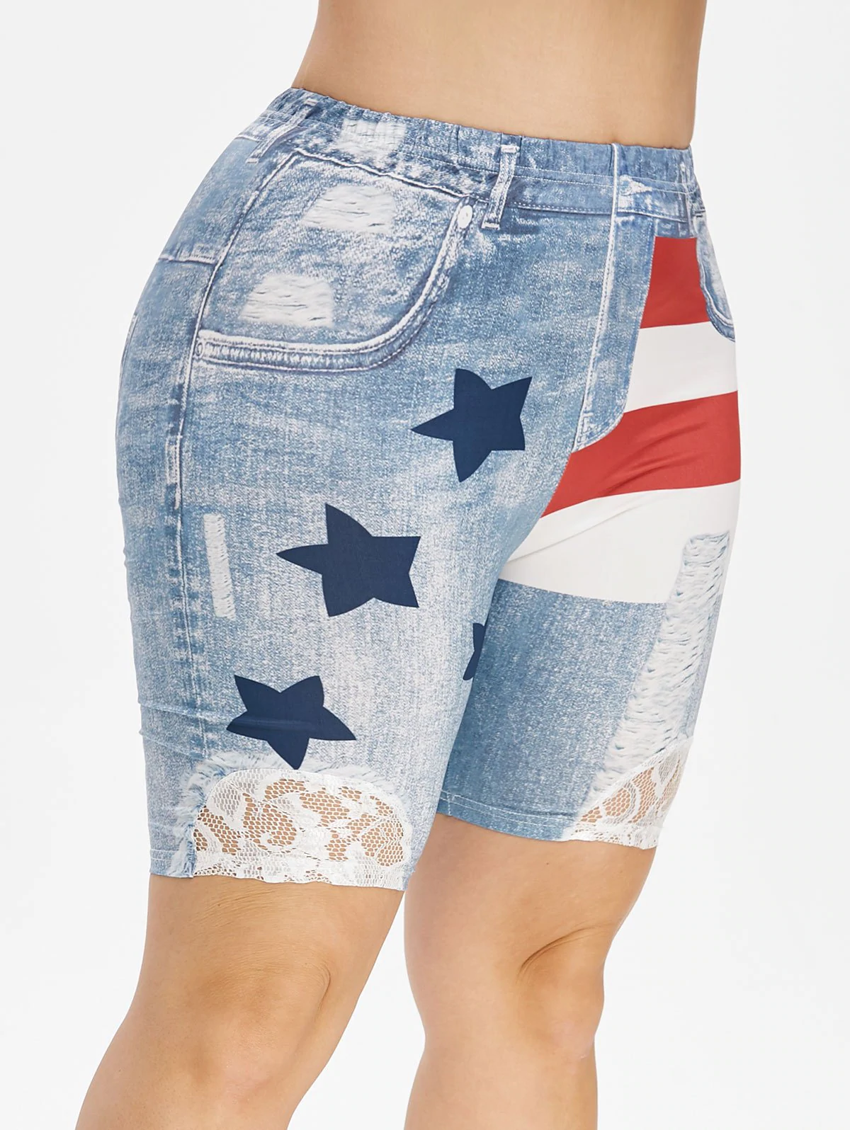 American Flag Lace Panel 3D Print Plus Size Jeggings