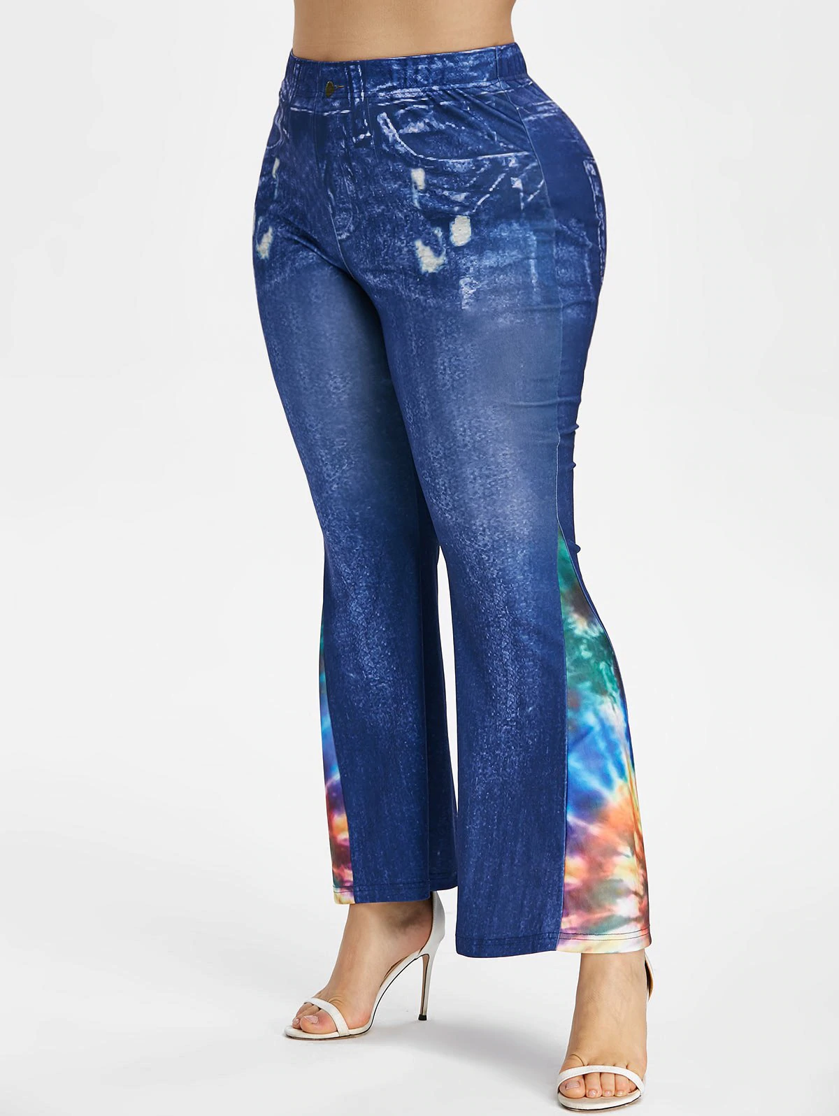 Plus Size High Rise Galaxy 3D Jean Print Flare Pants