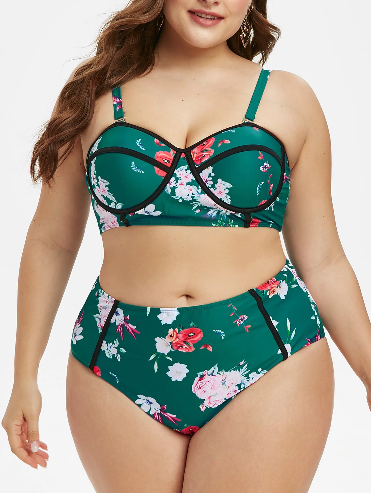 Plus Size Floral Print High Rise Bikini Set