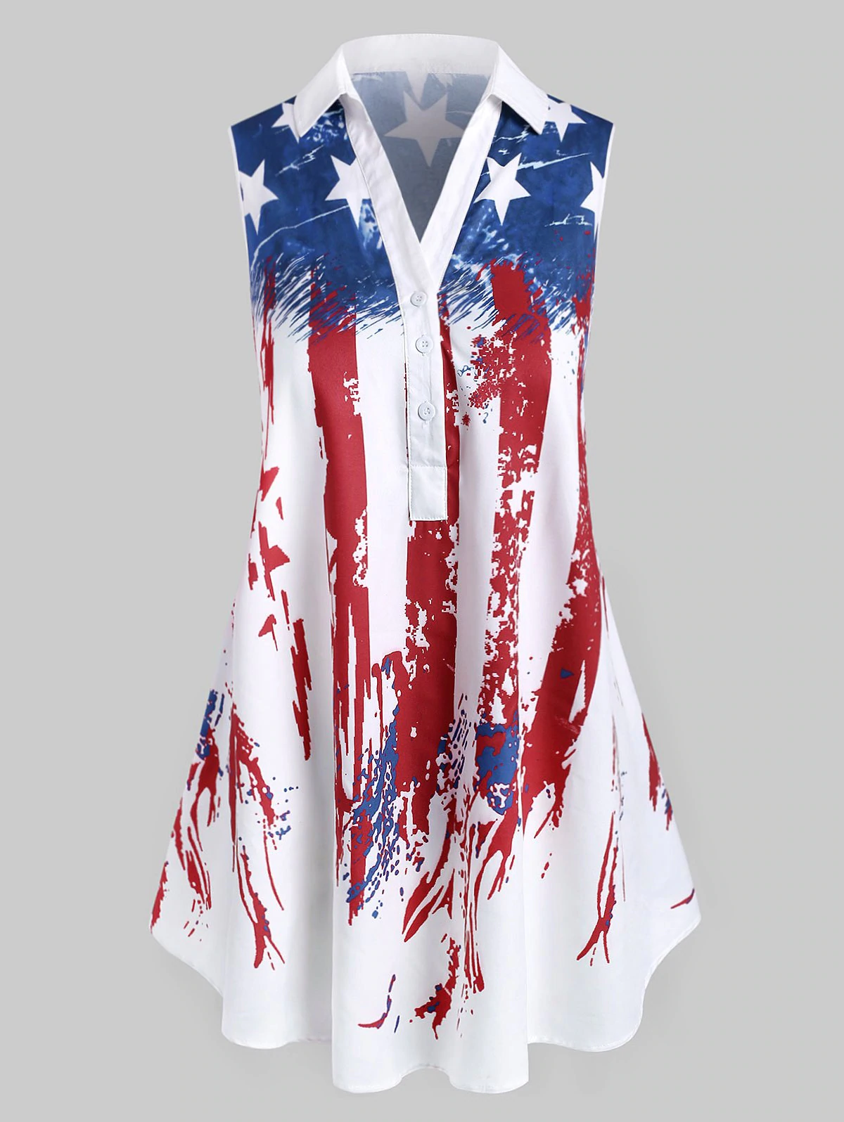 Plus Size American Flag Print Henley Blouse