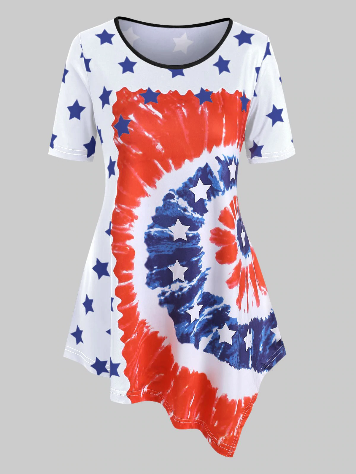 Stars Spiral Tie Dye Print Asymmetrical Plus Size T-shirt