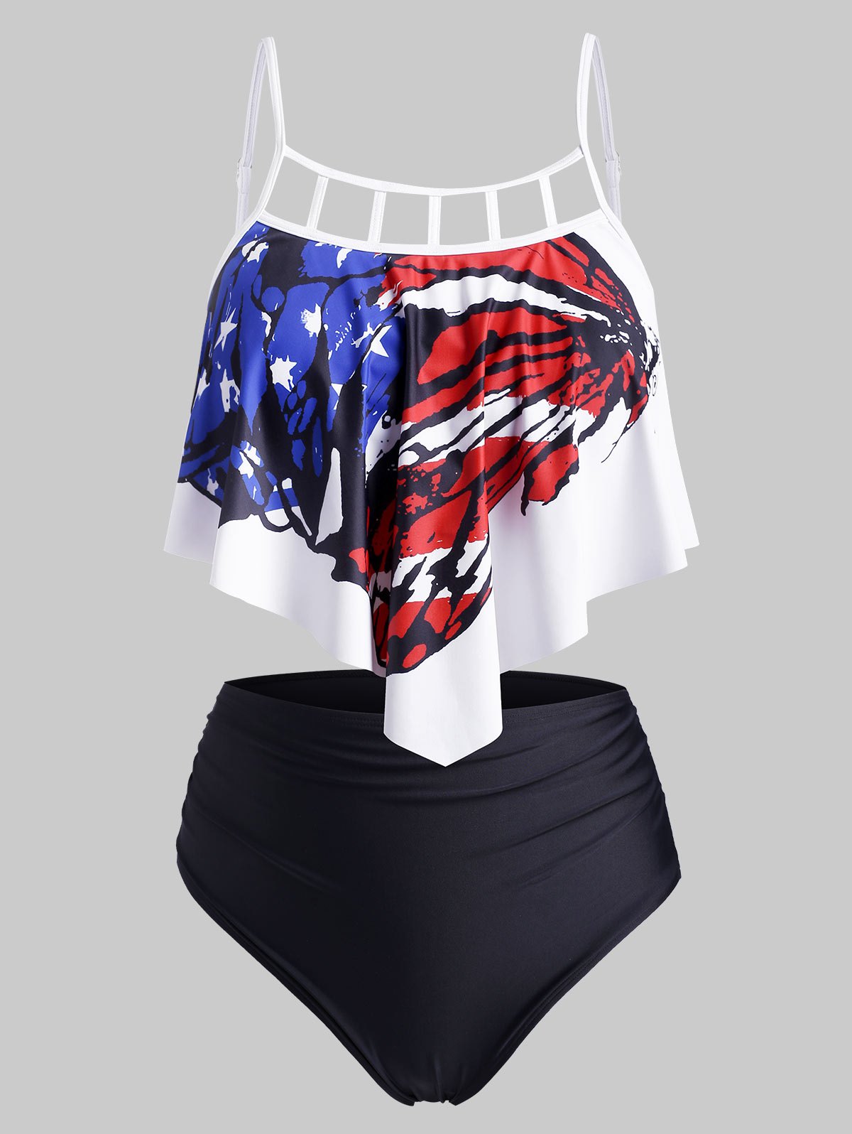 Plus Size Cutout American Flag Print Tankini Swimwear