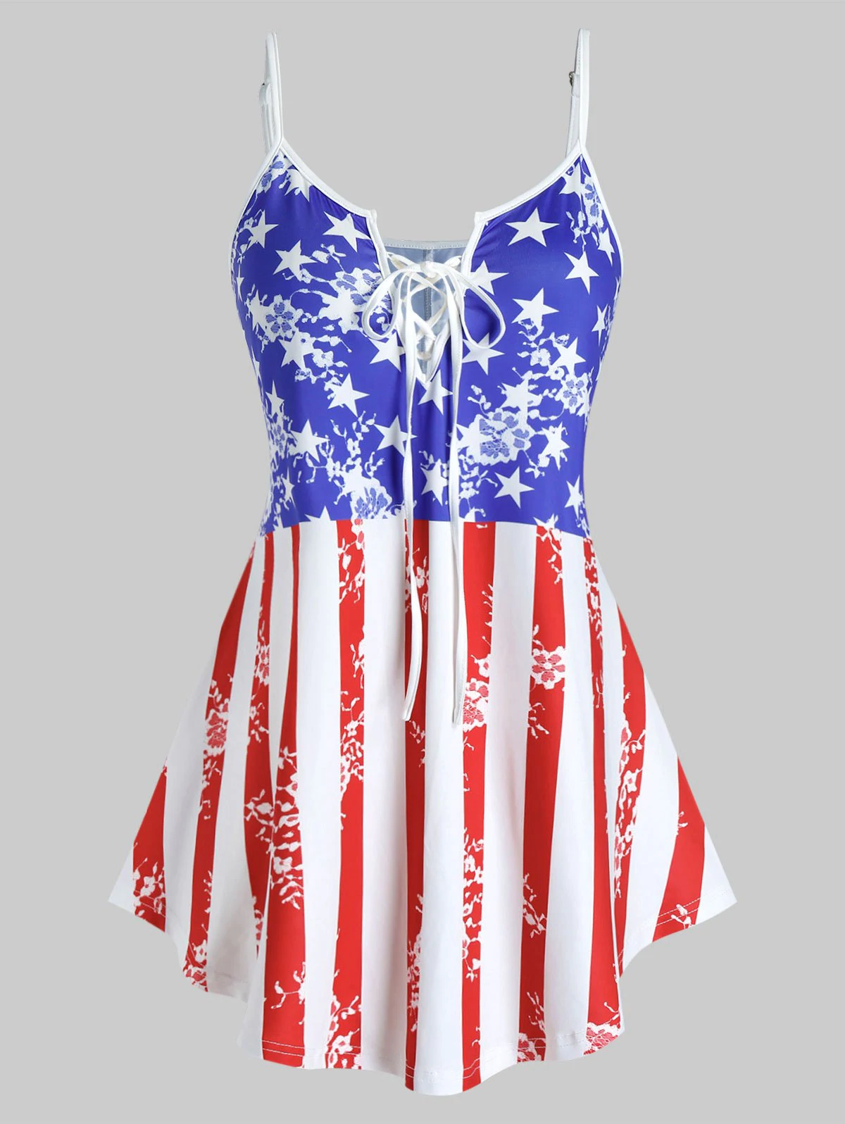 Plus Size Patriotic Lace Up American Flag Cami Top