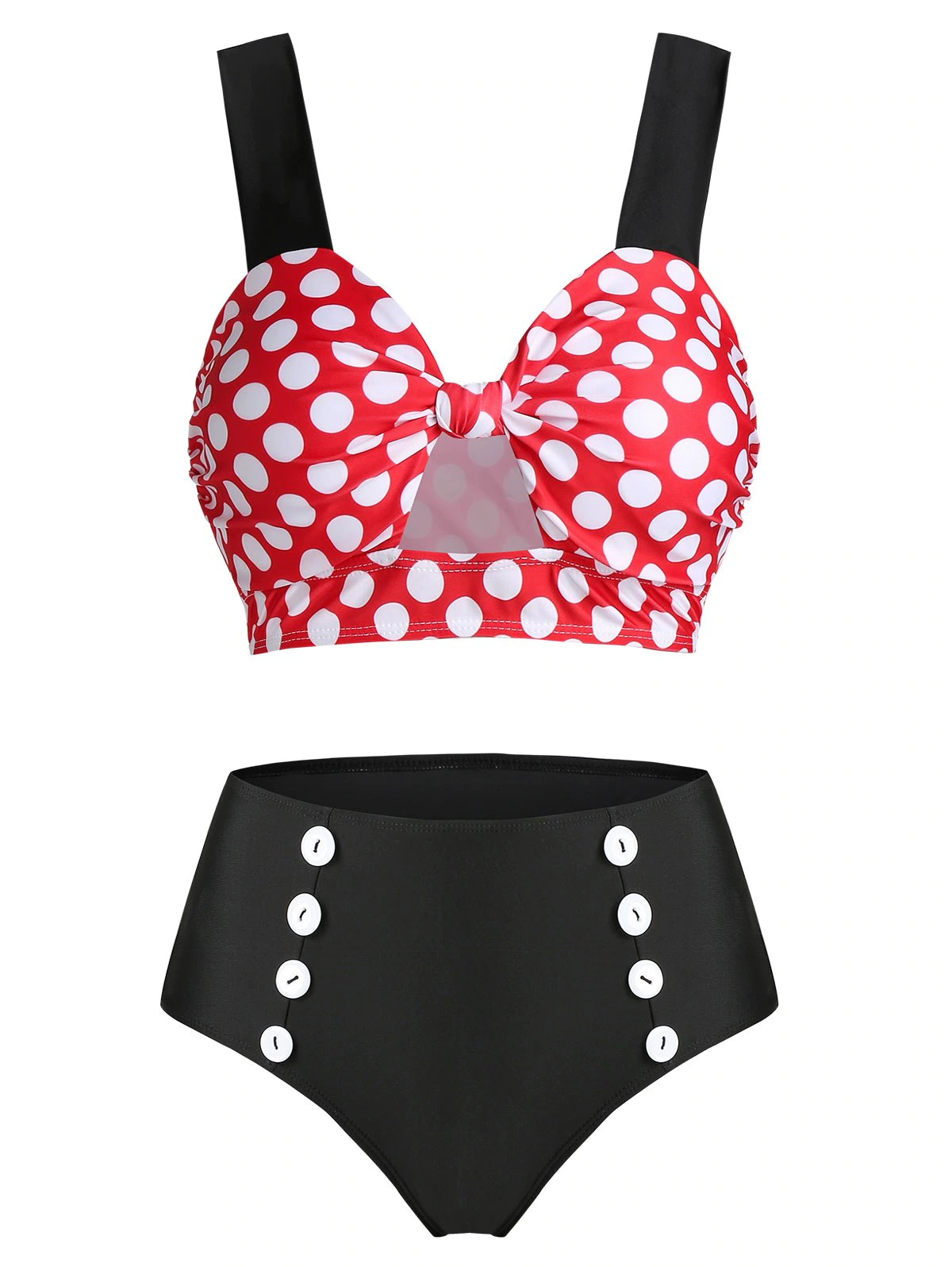 Polka Dot Print Knotted Padded Bikini Set