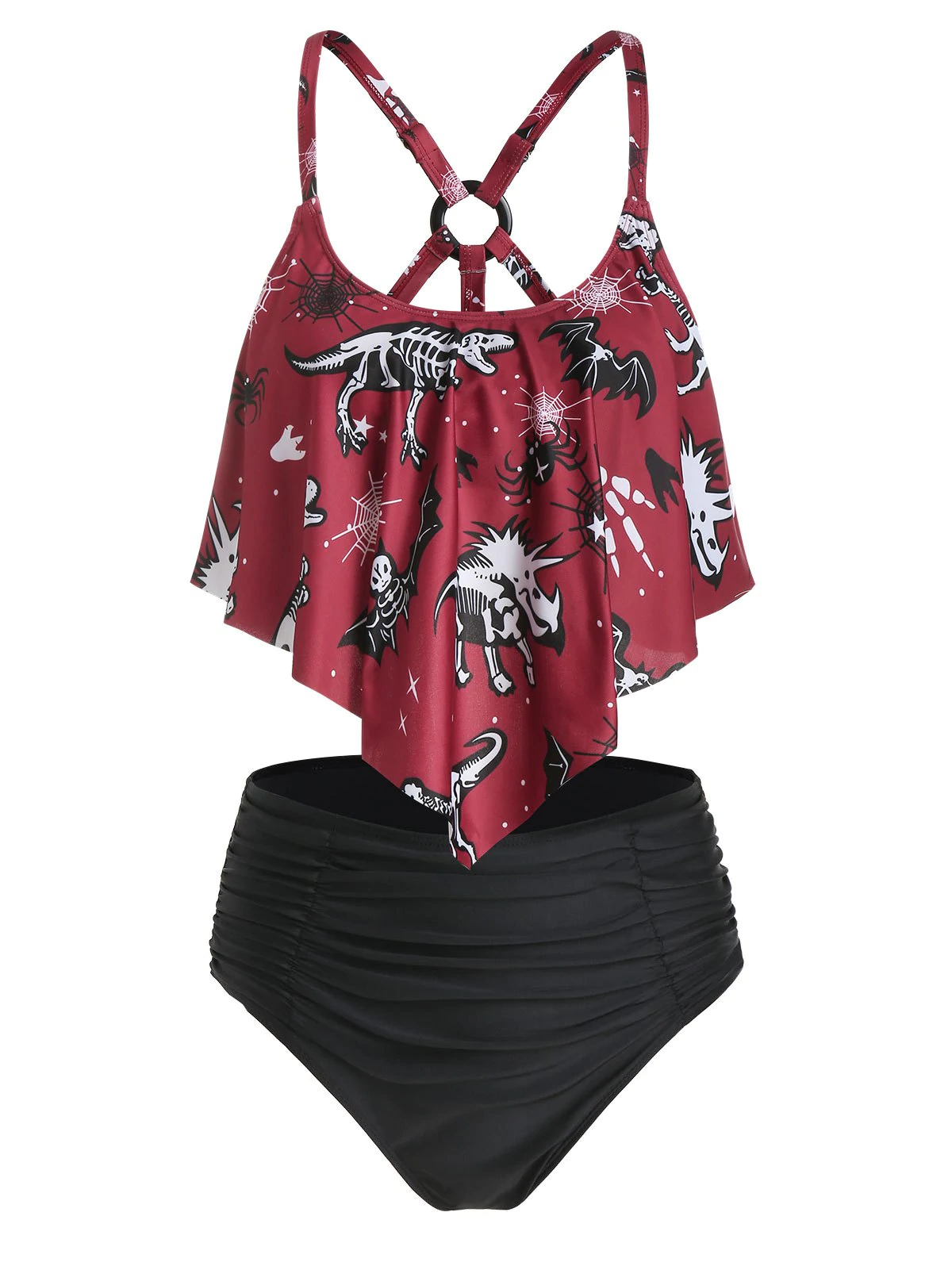 Dinosaur Skeleton Print Strappy Padded Tankini Set