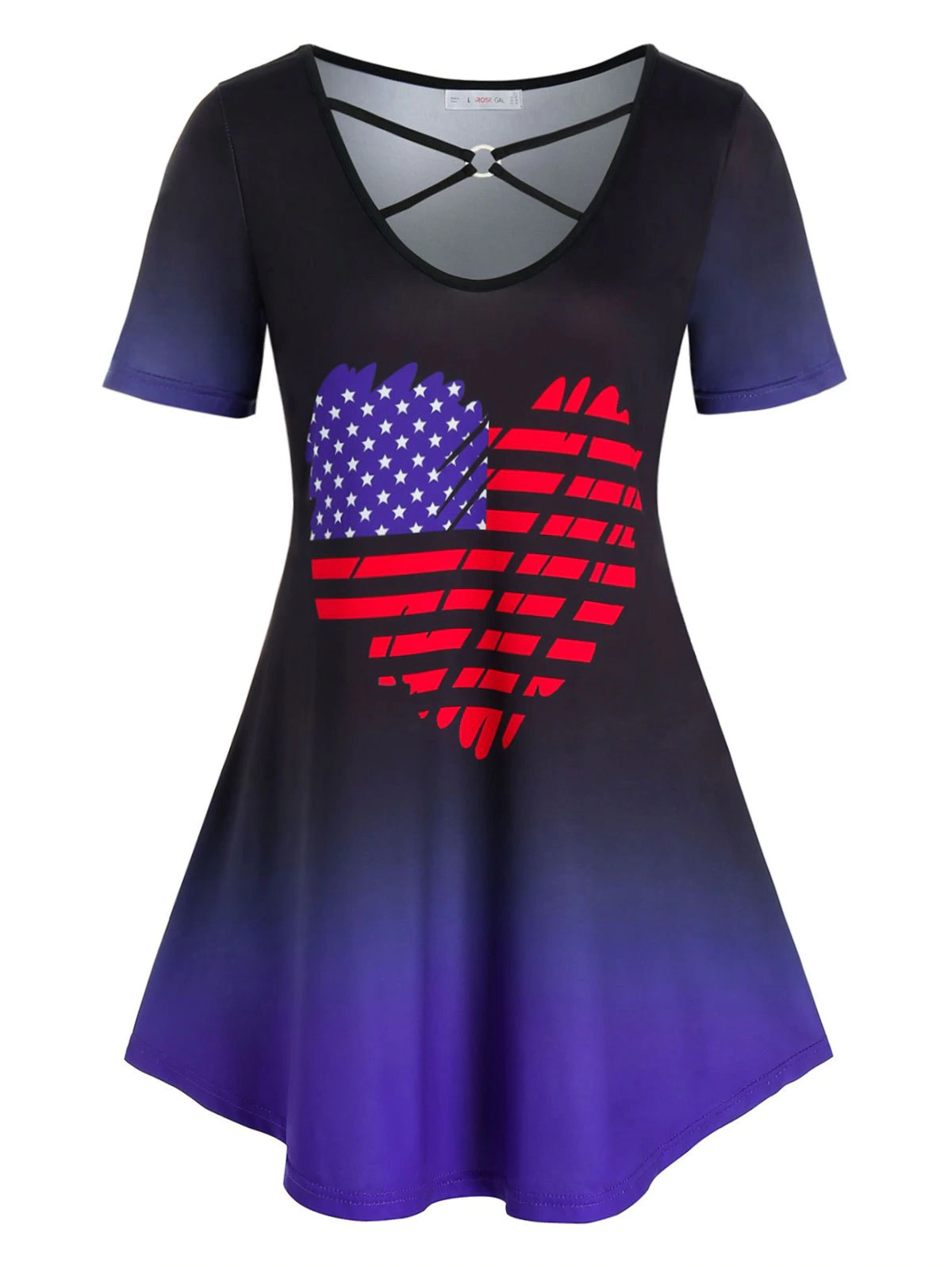 Plus Size American Flag Heart Ombre Tunic Tee